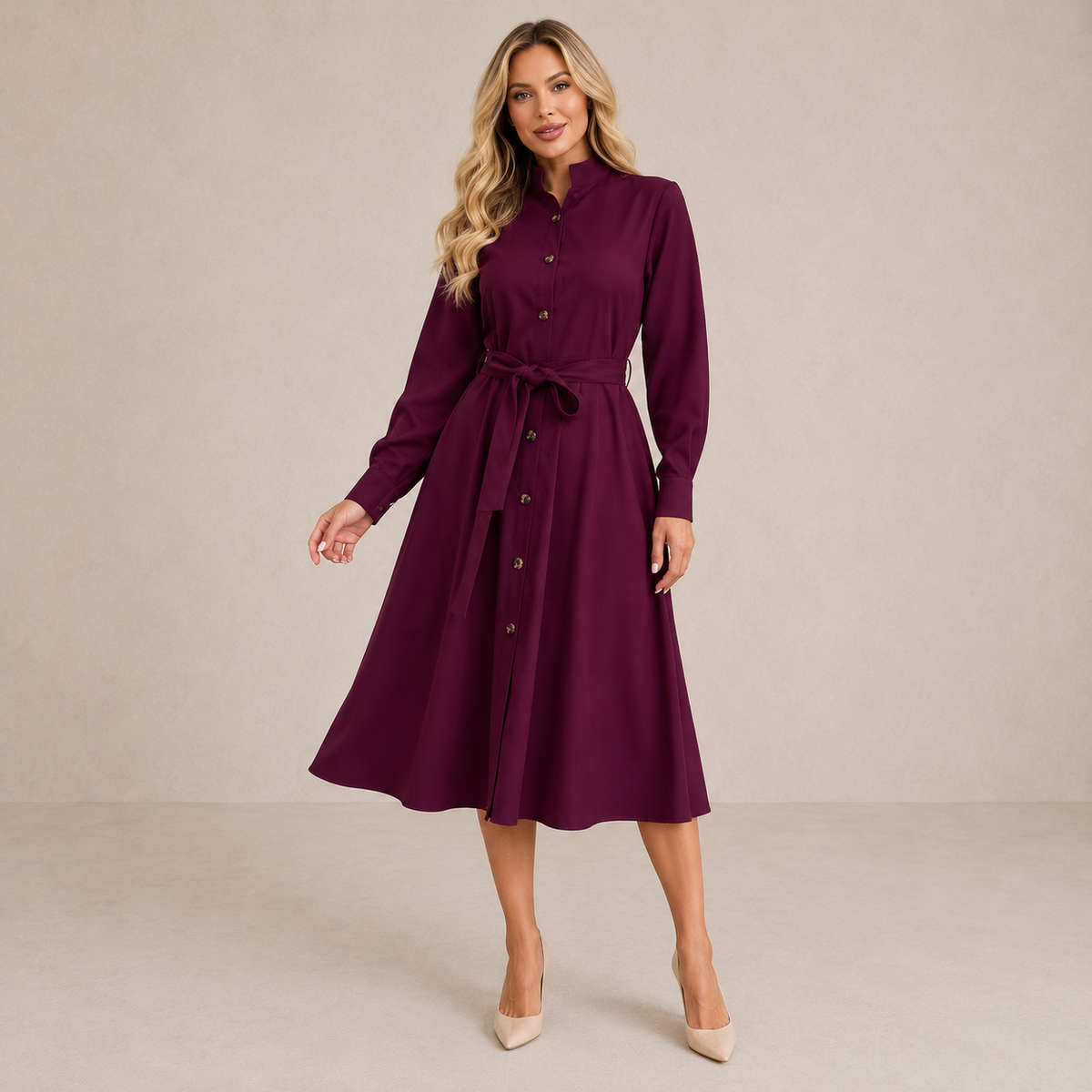 LIORA™ | Belted Button Midi Dress