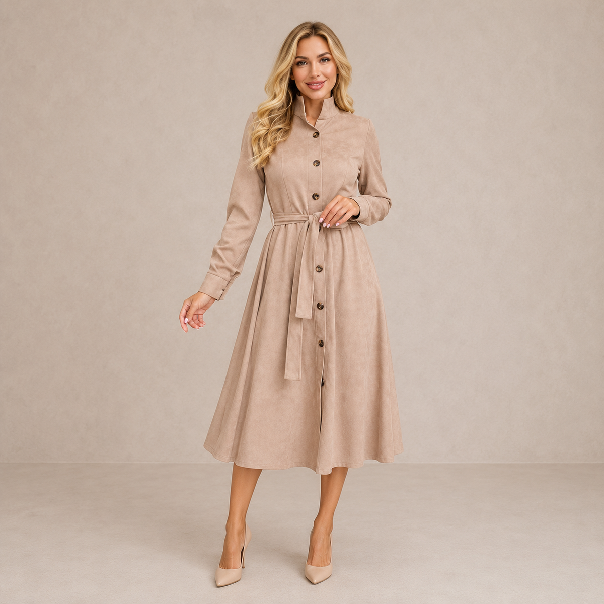 LIORA™ | Belted Button Midi Dress