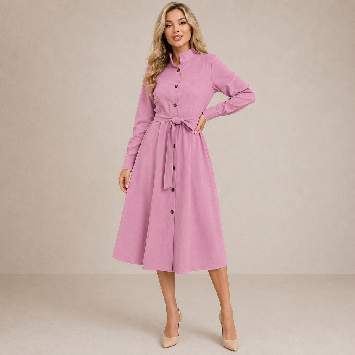 LIORA™ | Belted Button Midi Dress