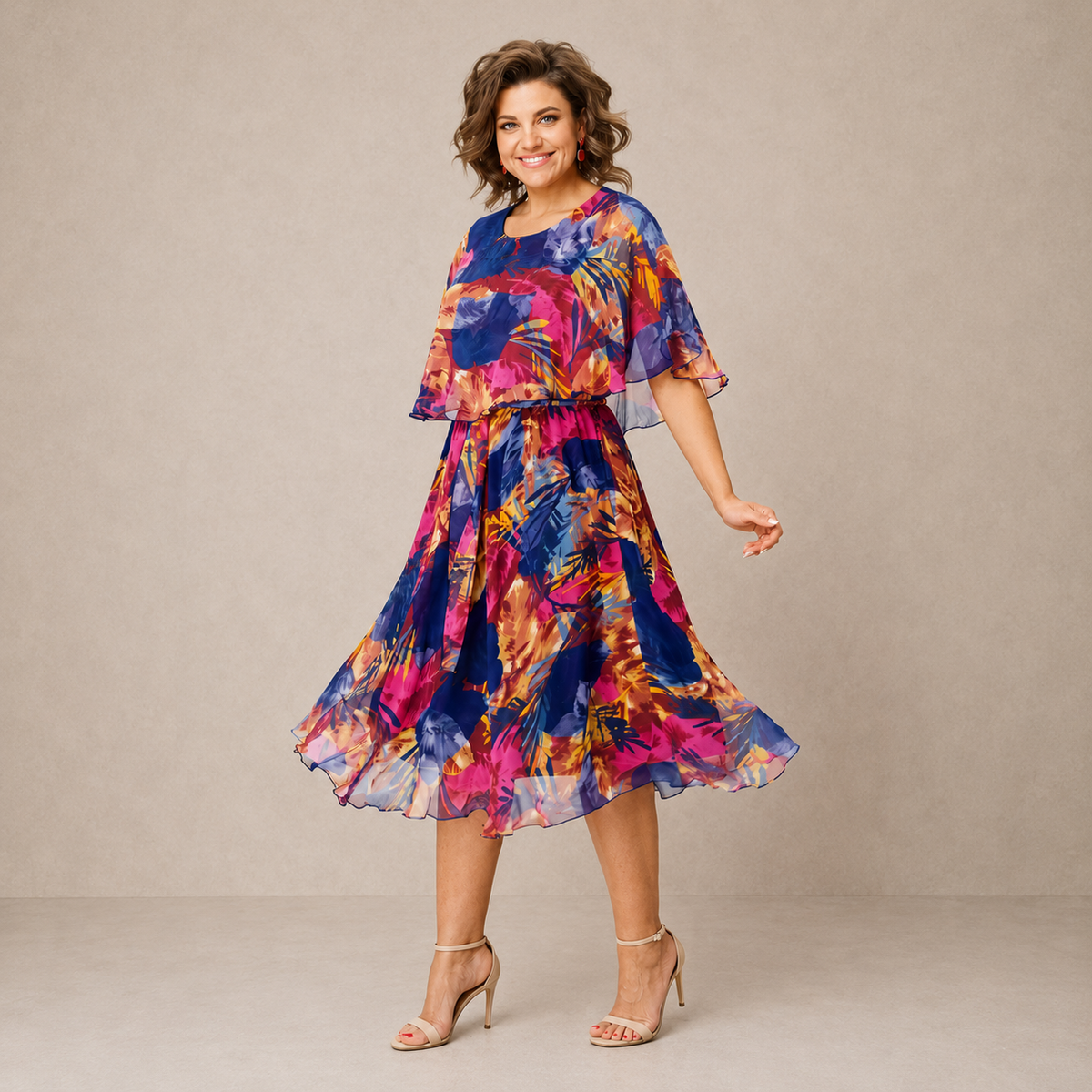 LIORA™ | Colorful Floral Midi Dress