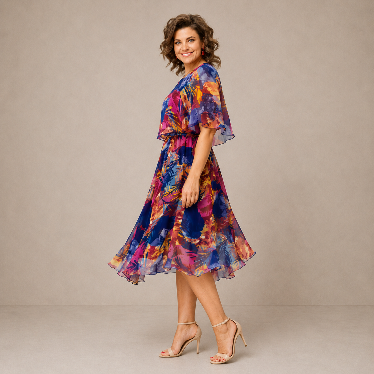 LIORA™ | Colorful Floral Midi Dress