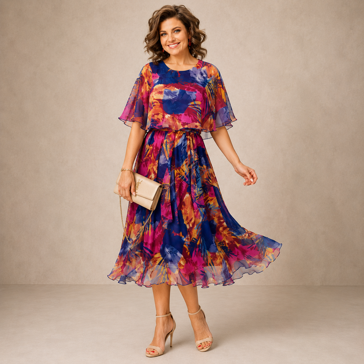 LIORA™ | Colorful Floral Midi Dress