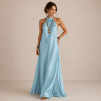 LIORA™ | Blue Halter-Neck Flowing Maxi Dress