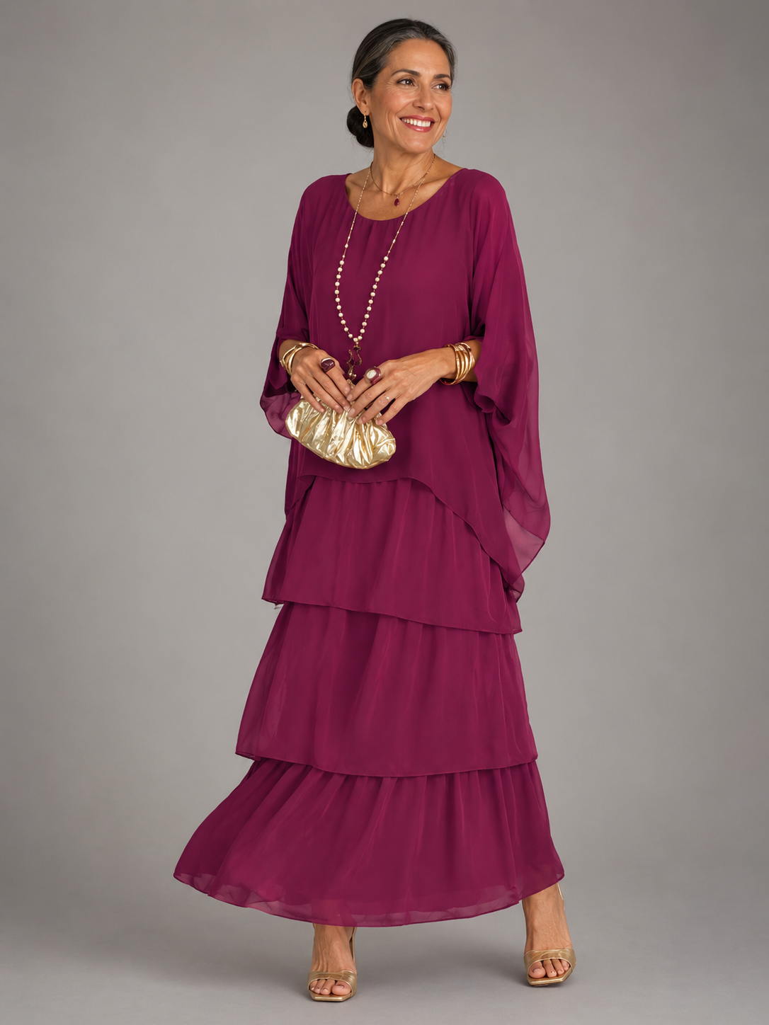 Lara tiered maxi dress in purple, full-length front view