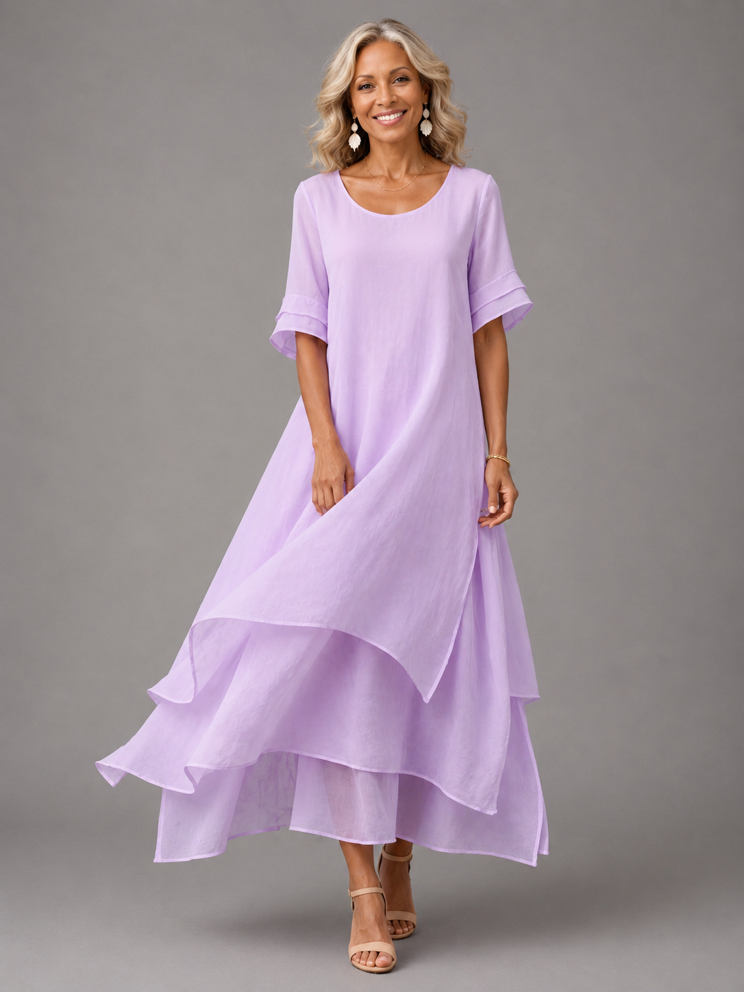 Bryony layered maxi dress in lilac, full-length front view