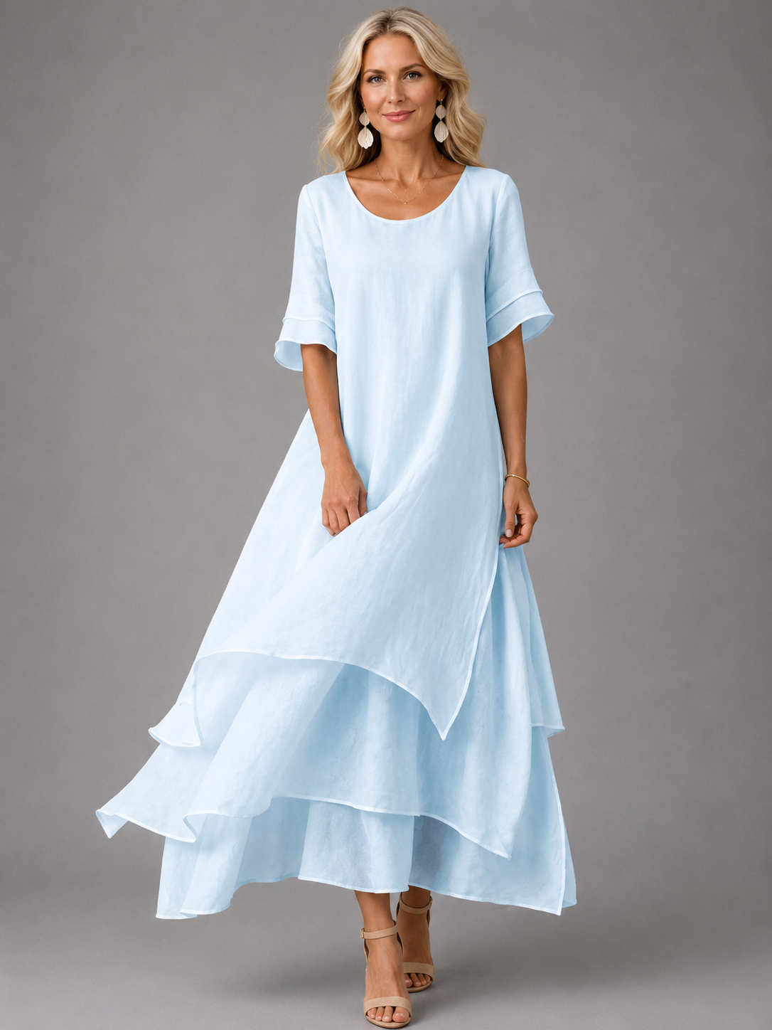 Bryony layered maxi dress in light blue, full-length front view