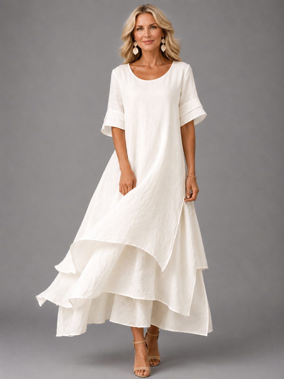 Bryony layered maxi dress in white, full-length front view