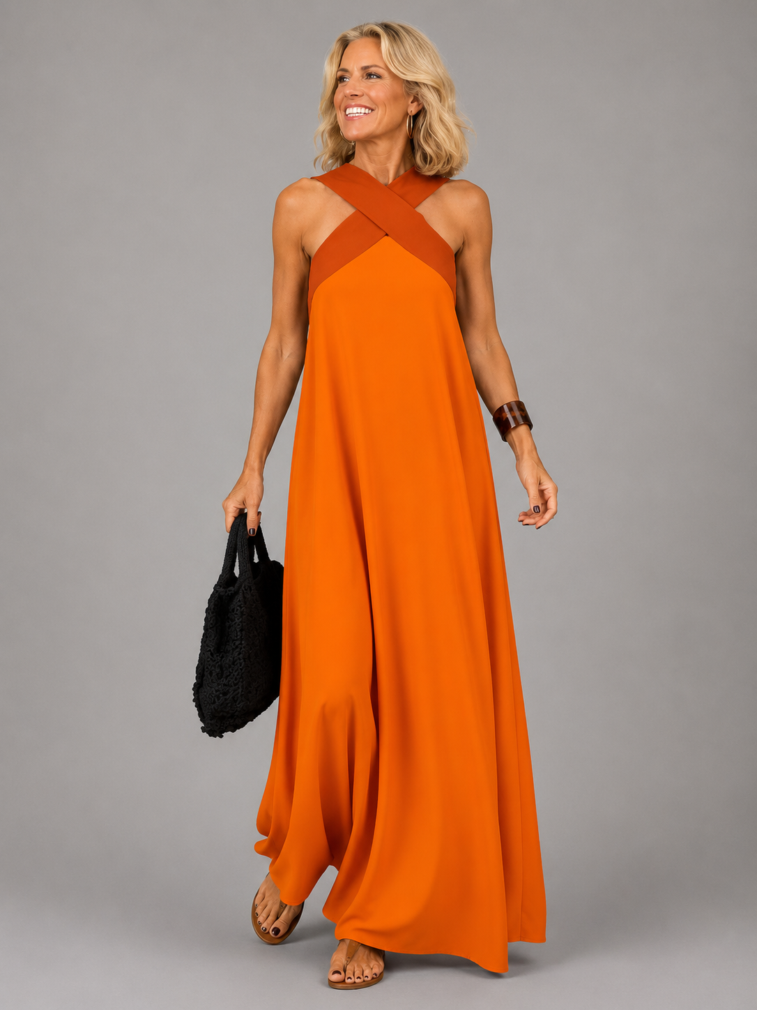 Edie | Crossover Halter Contrast Maxi Dress