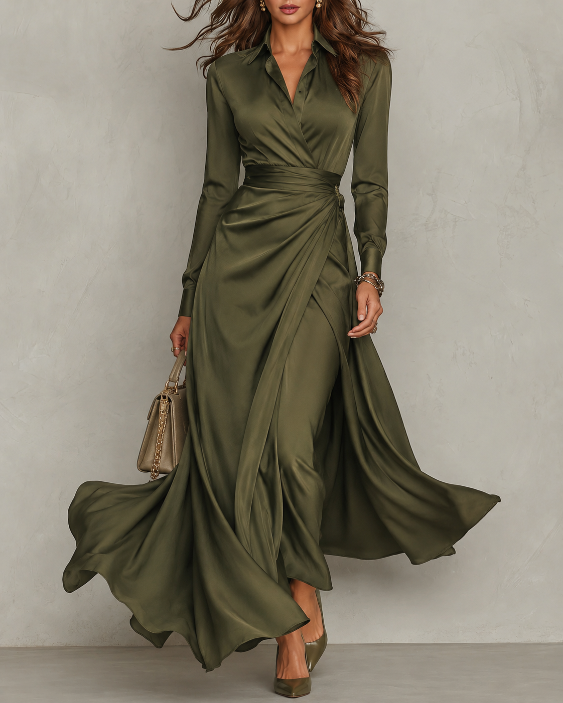 LIORA™ | Ruched Shirt Midi Dress