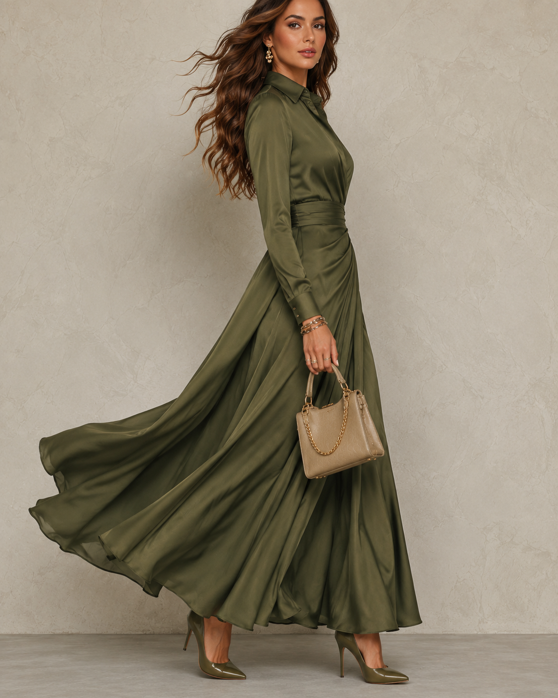 LIORA™ | Ruched Shirt Midi Dress