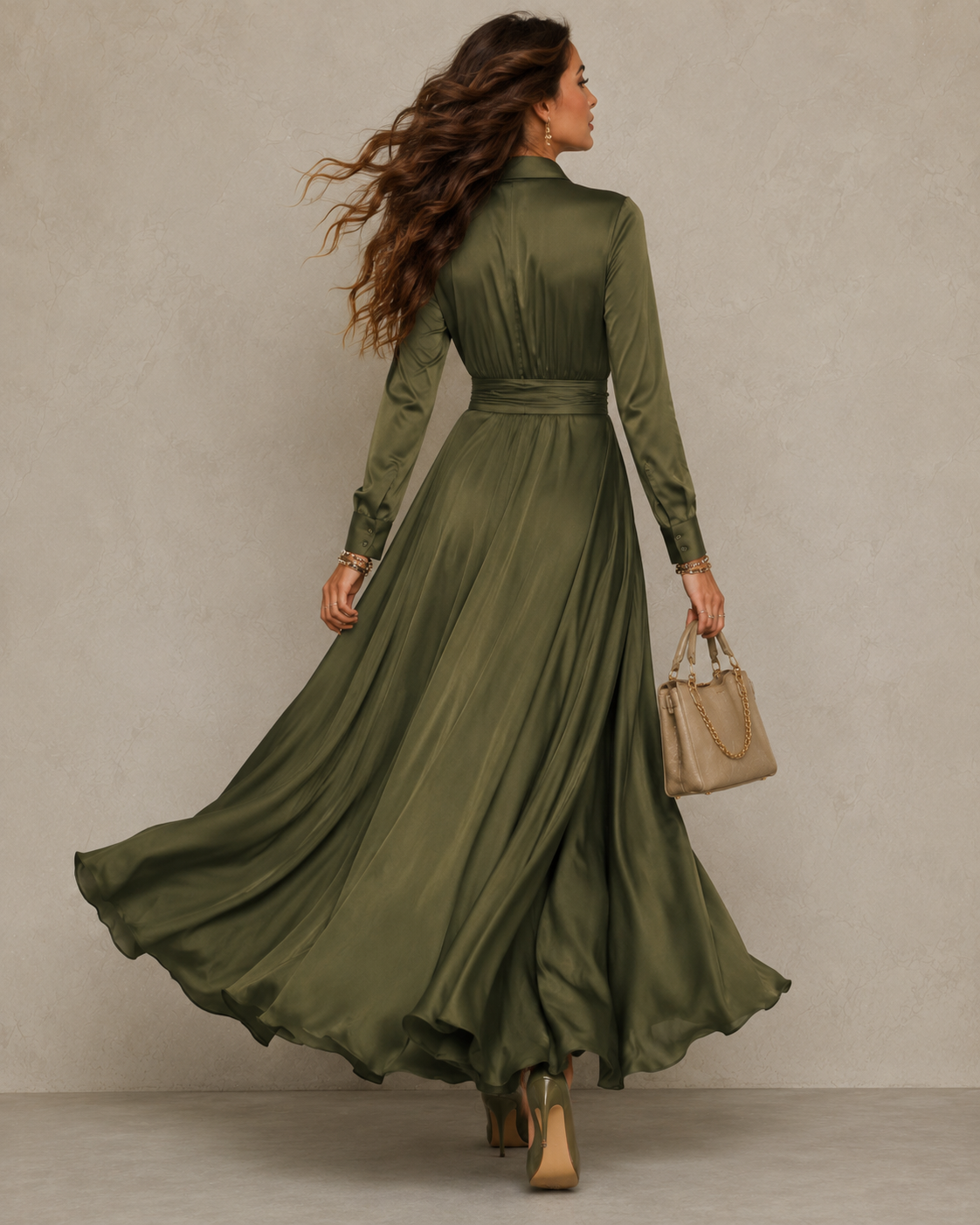 LIORA™ | Ruched Shirt Midi Dress