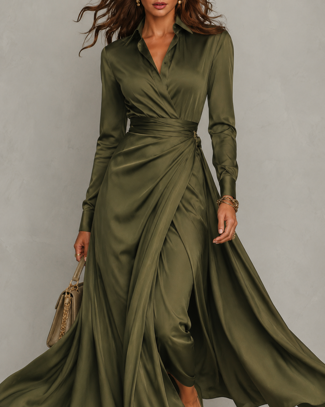 LIORA™ | Ruched Shirt Midi Dress
