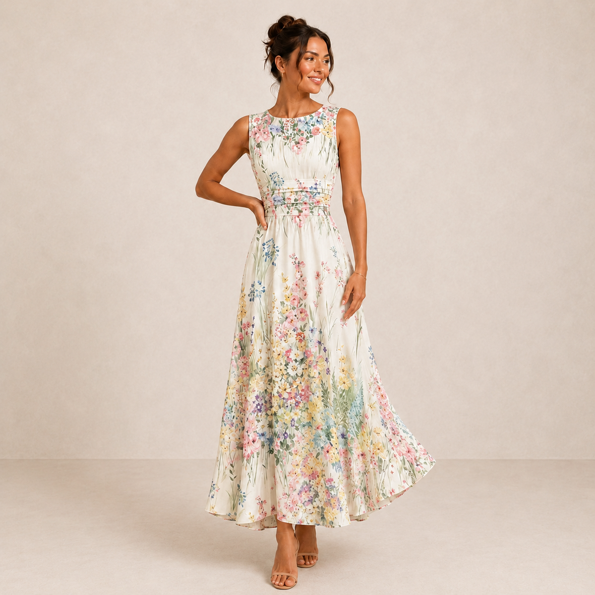 LIORA™ | Lace Trim Midi Dress