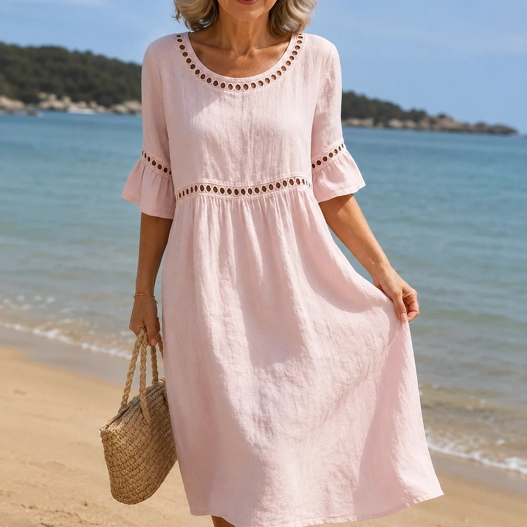 HÉLÈNE | TUMMY-FLATTERING LINEN MAXI DRESS