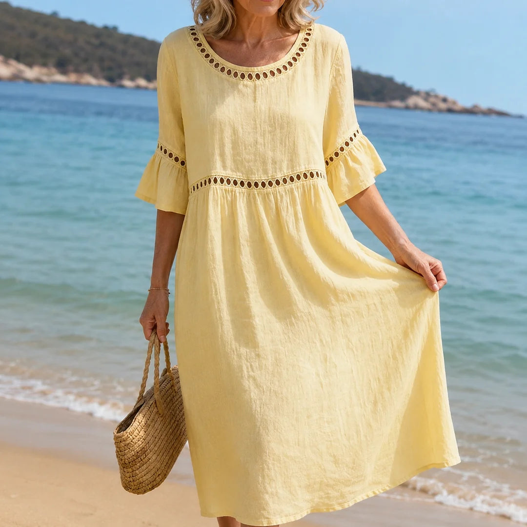 HÉLÈNE | TUMMY-FLATTERING LINEN MAXI DRESS
