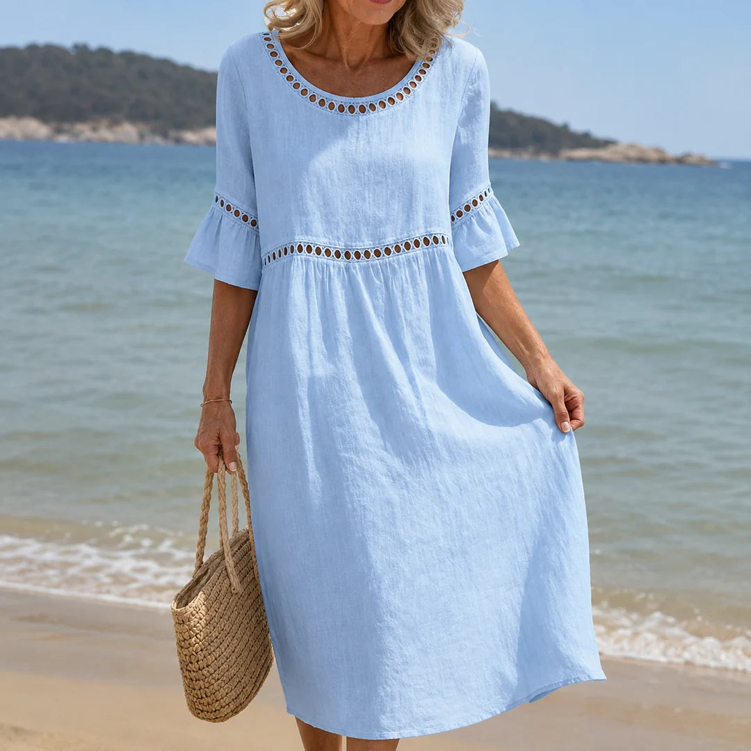 HÉLÈNE | TUMMY-FLATTERING LINEN MAXI DRESS