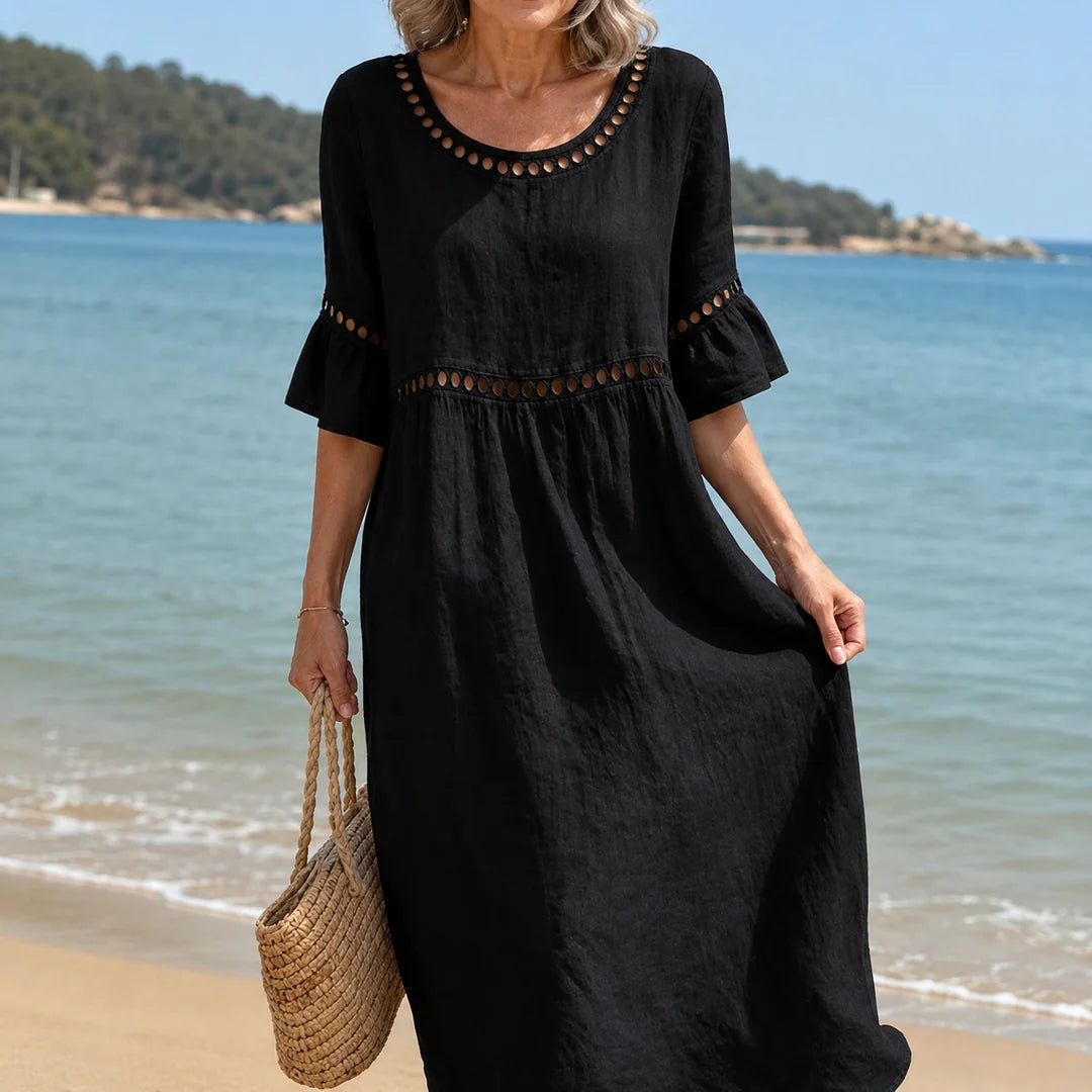 HÉLÈNE | TUMMY-FLATTERING LINEN MAXI DRESS