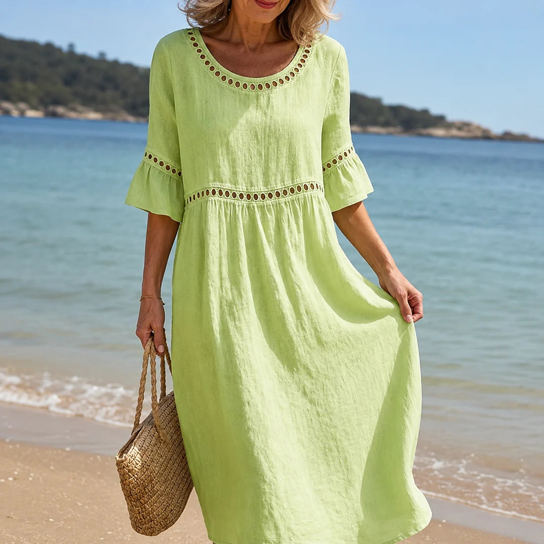 HÉLÈNE | TUMMY-FLATTERING LINEN MAXI DRESS