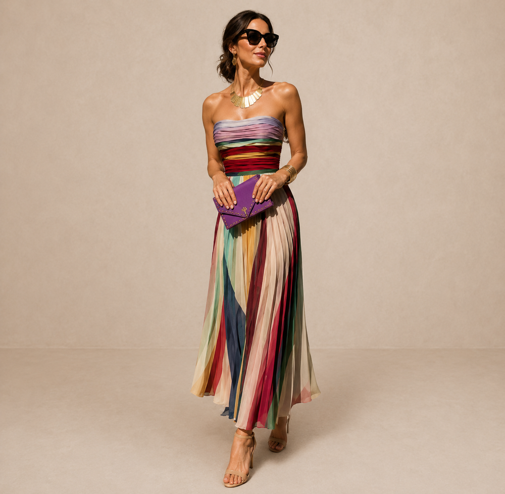 LIORA™ | Strapless Pleated Maxi Dress