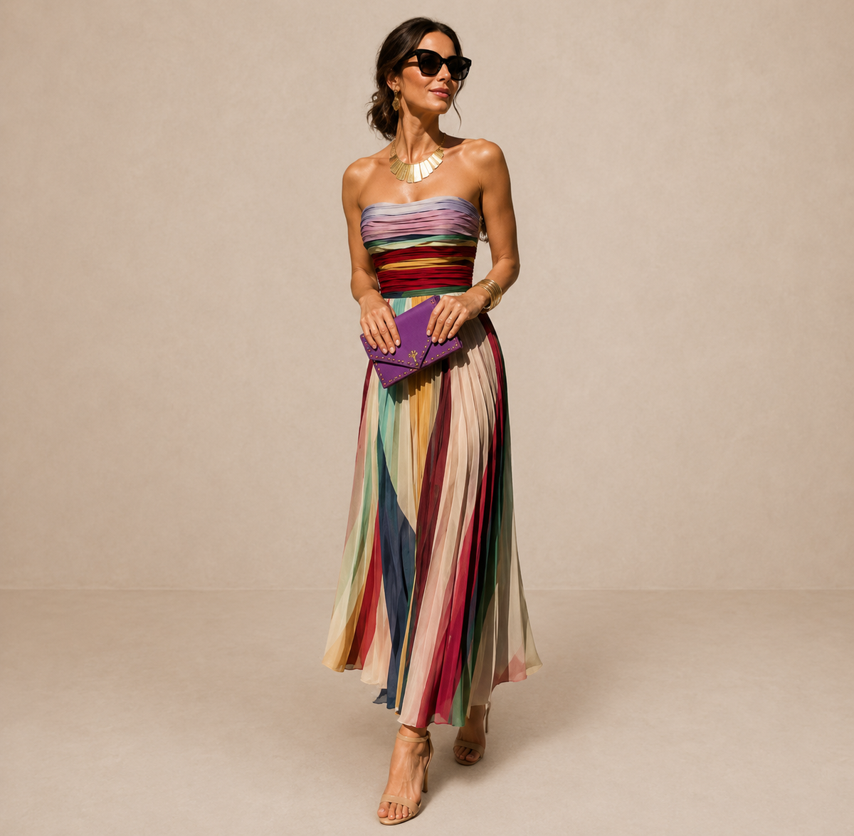 LIORA™ | Strapless Pleated Maxi Dress