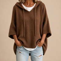 Hooded Knit Poncho in Brown