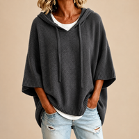 Hooded Knit Poncho in Grey