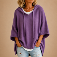 Hooded Knit Poncho in Purple