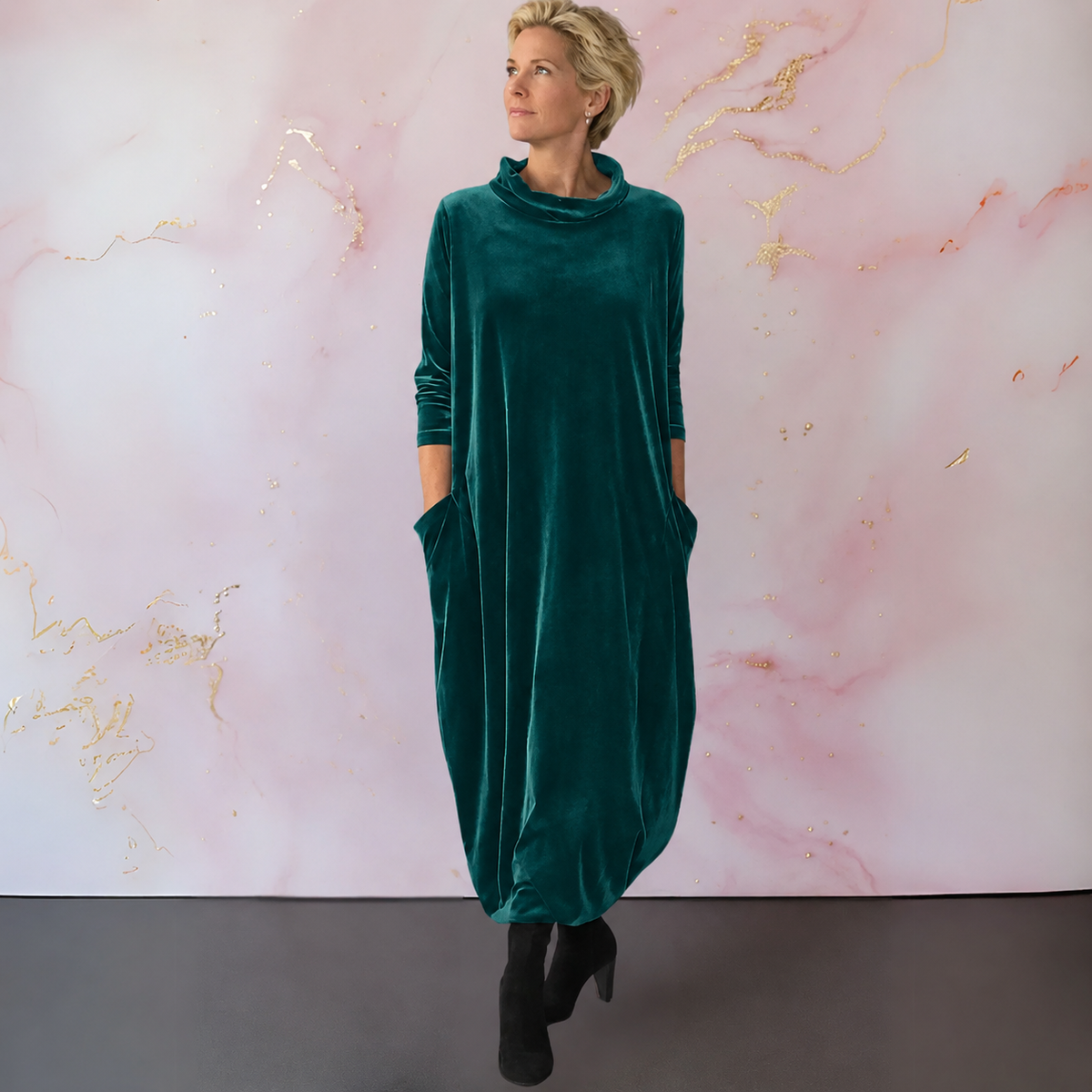 Corisande velvet cocoon maxi dress in dark green, full-length front view