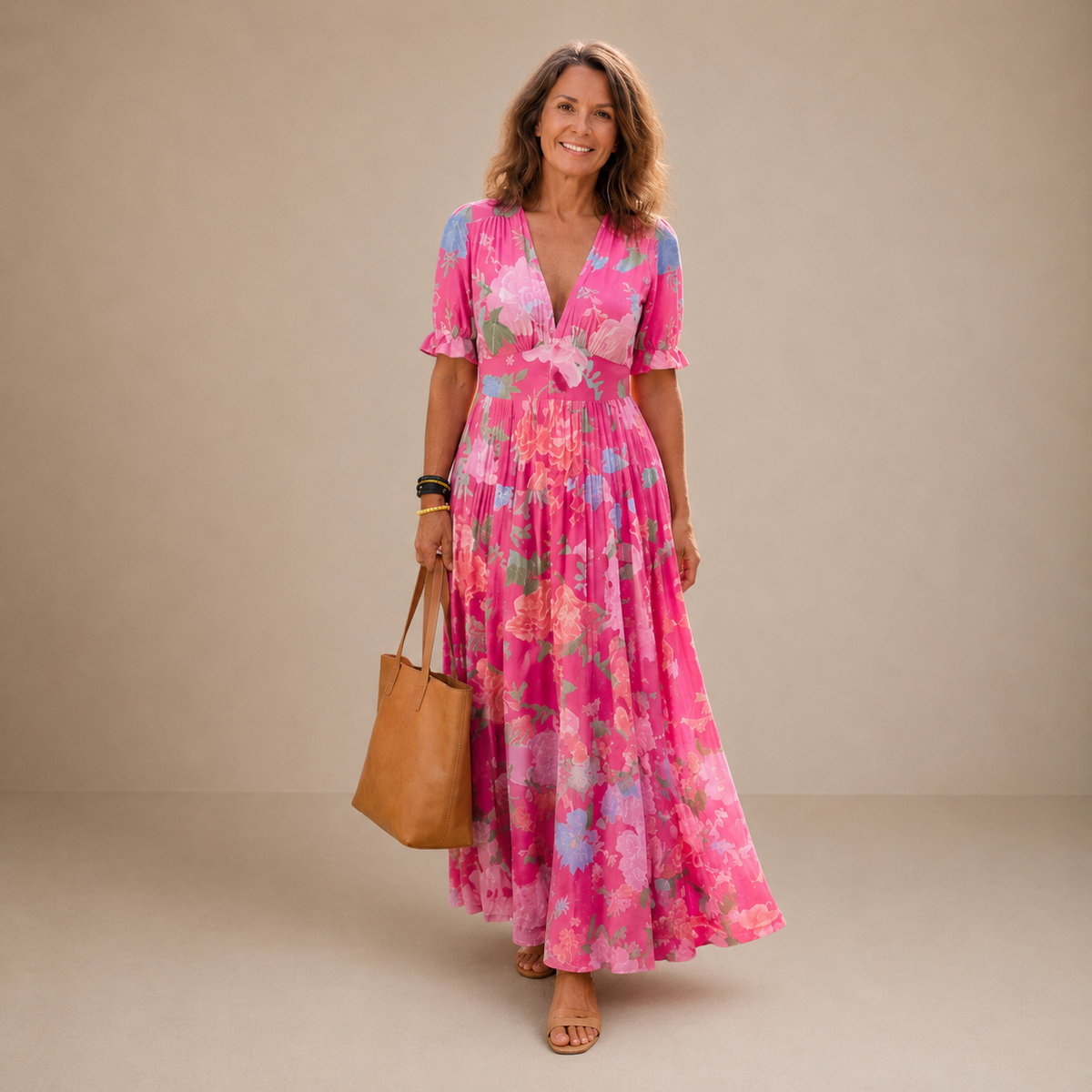 LIORA™ | Floral V-Neck Maxi Dress
