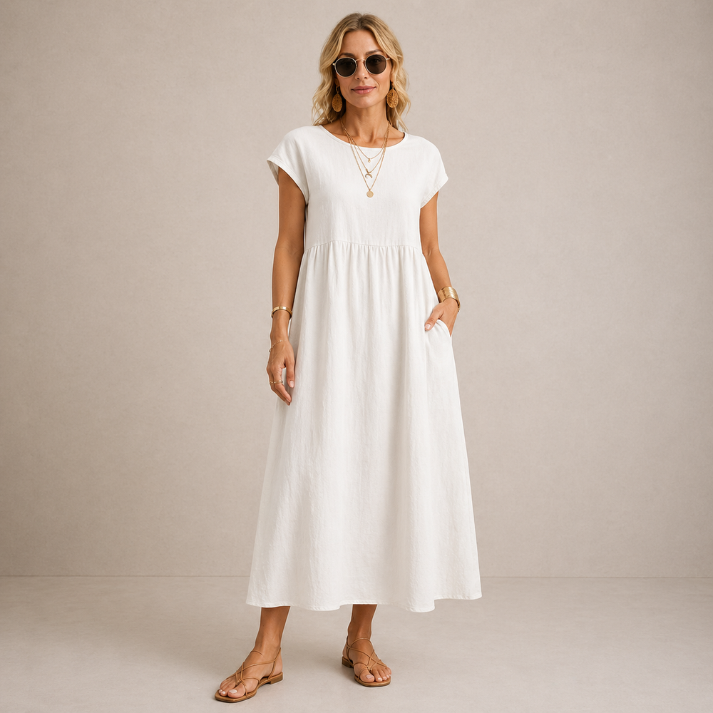 LIORA™ | Breathable White Midi Dress