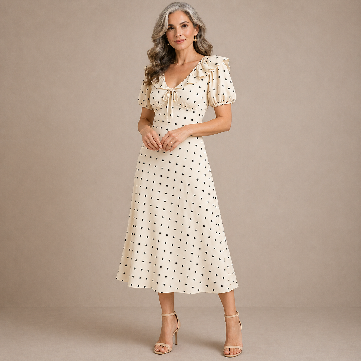 LIORA™ | Polka Dot Ruffle Midi Dress