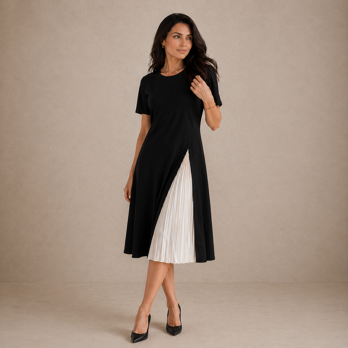 LIORA™ | Pleated Panel Midi Dress