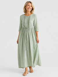 Kathryn | Ruffle-Bib Tie-Waist Long Dress