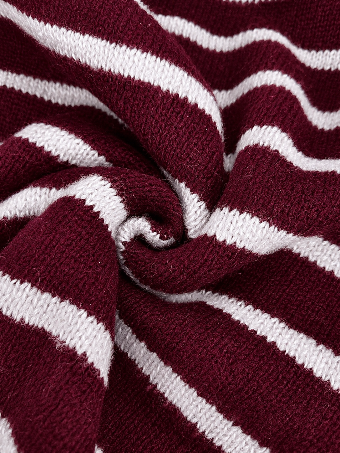 Chelsea striped button cardigan in burgundy and white, knit detail