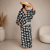 LIORA™ | Monochrome Print Maxi Dress