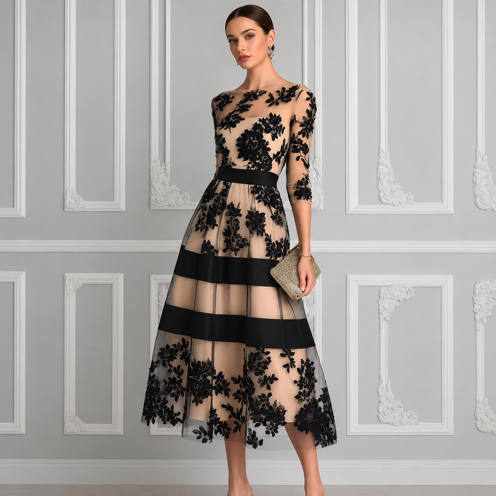 Nora | Black Lace Midi Dress