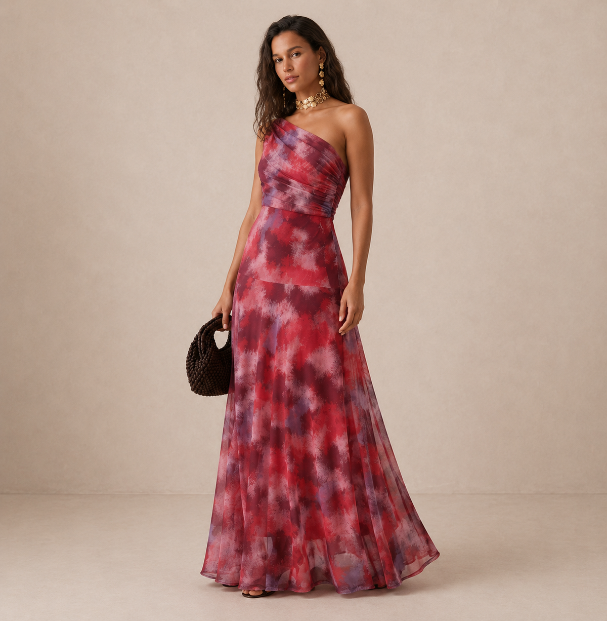 LIORA™ | One-Shoulder Print Maxi Dress