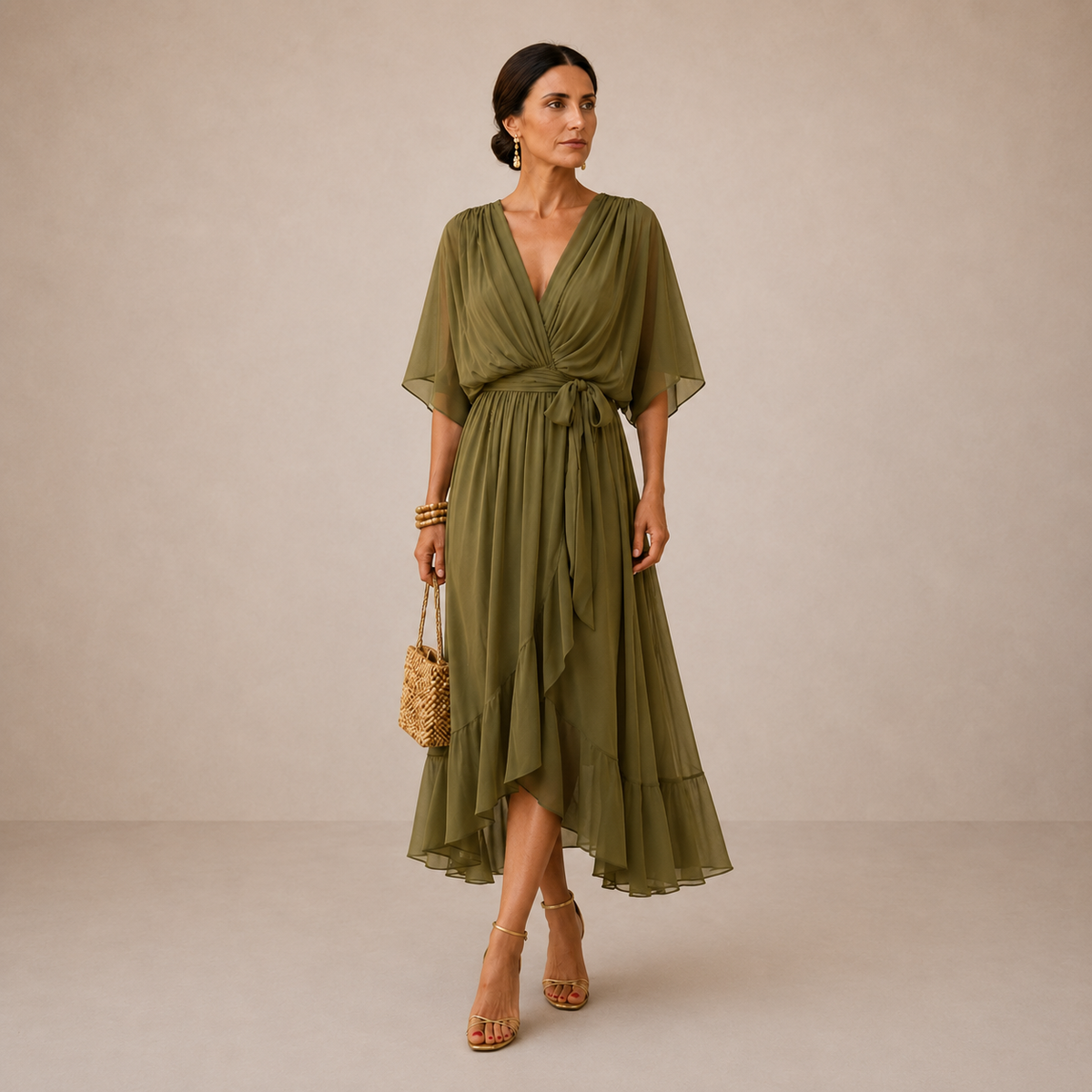 LIORA™ | V-Neck Midi Dress