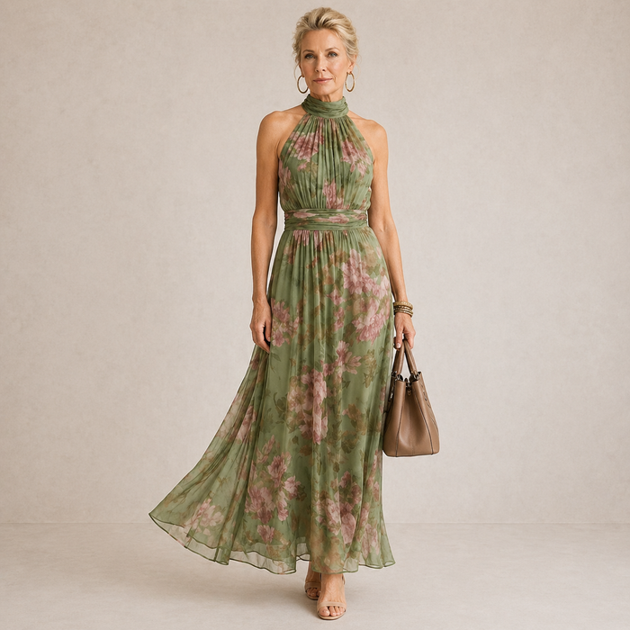 LIORA™ | Halter Floral Midi Dress
