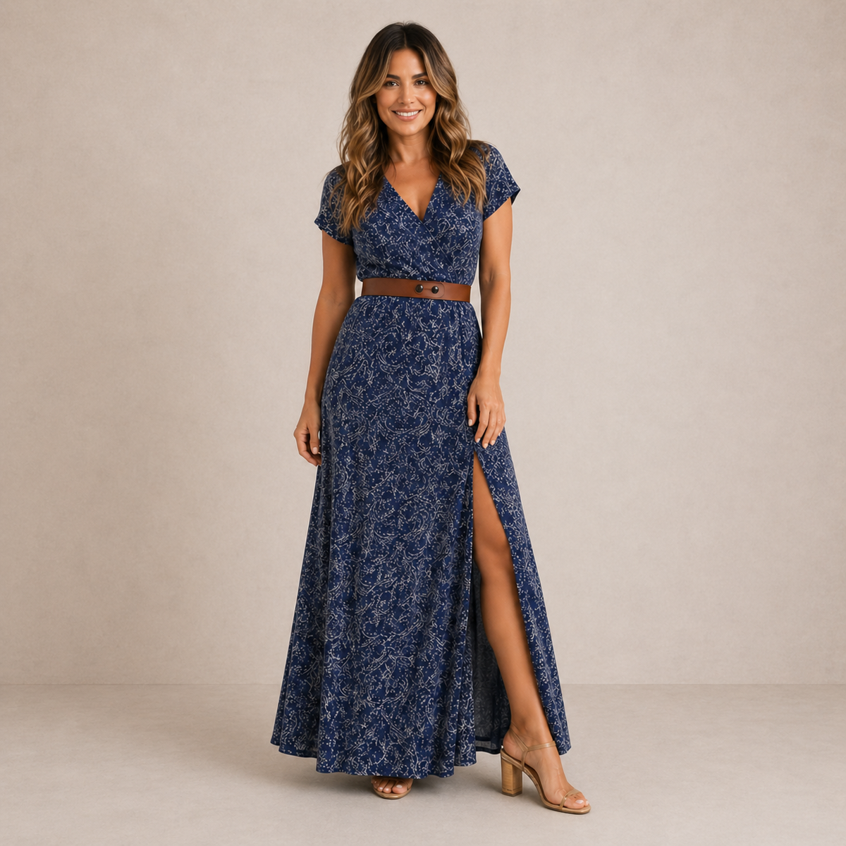 LIORA™ | Floral Belted Maxi Dress