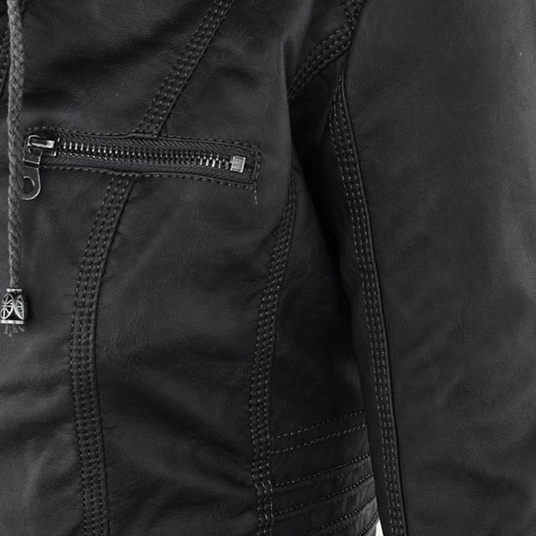 Cynthia | Hooded Zip-Pocket Biker Jacket