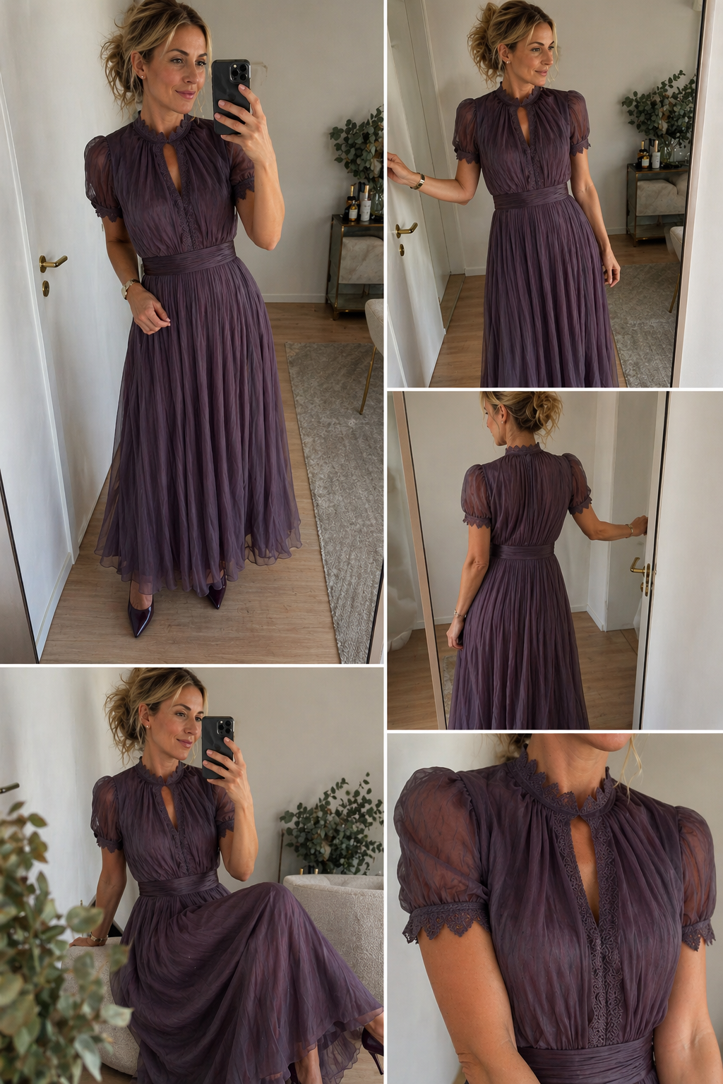 LIORA™ | Pleated Puff-Sleeve Midi Dress