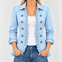 QUENBY | GINGHAM RUFFLE-TRIM BUTTON JACKET