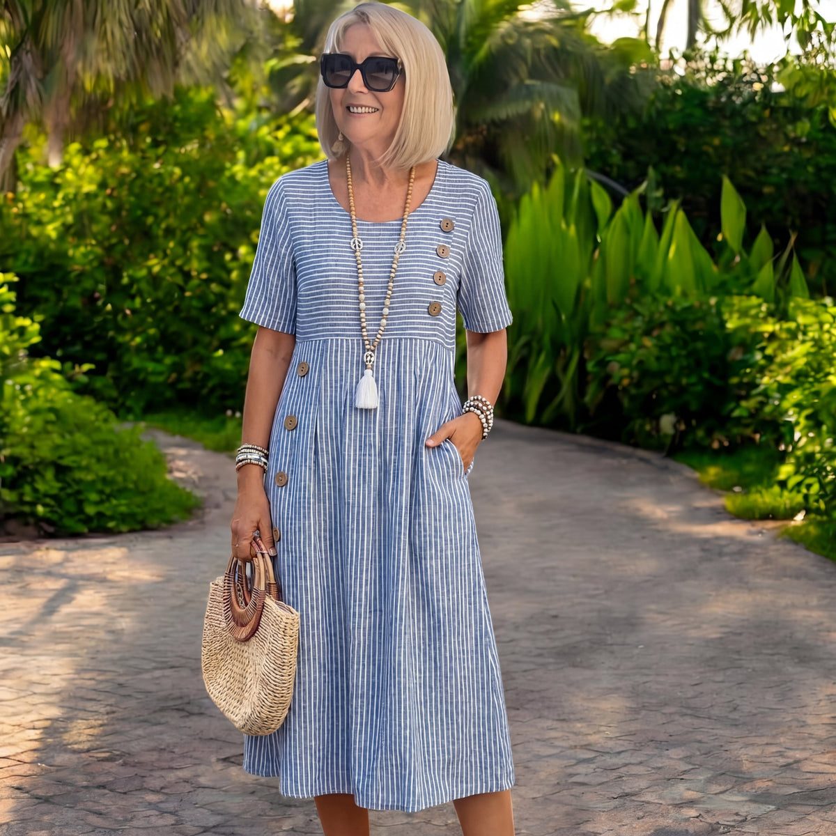 Siva | Elegant Midi Striped Dress