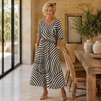 LEOCADIA | MONOCHROME SWIRL STRIPE MAXI DRESS