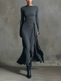 GILLY | LONG-SLEEVE MAXI DRESS WITH SIDE KNOT