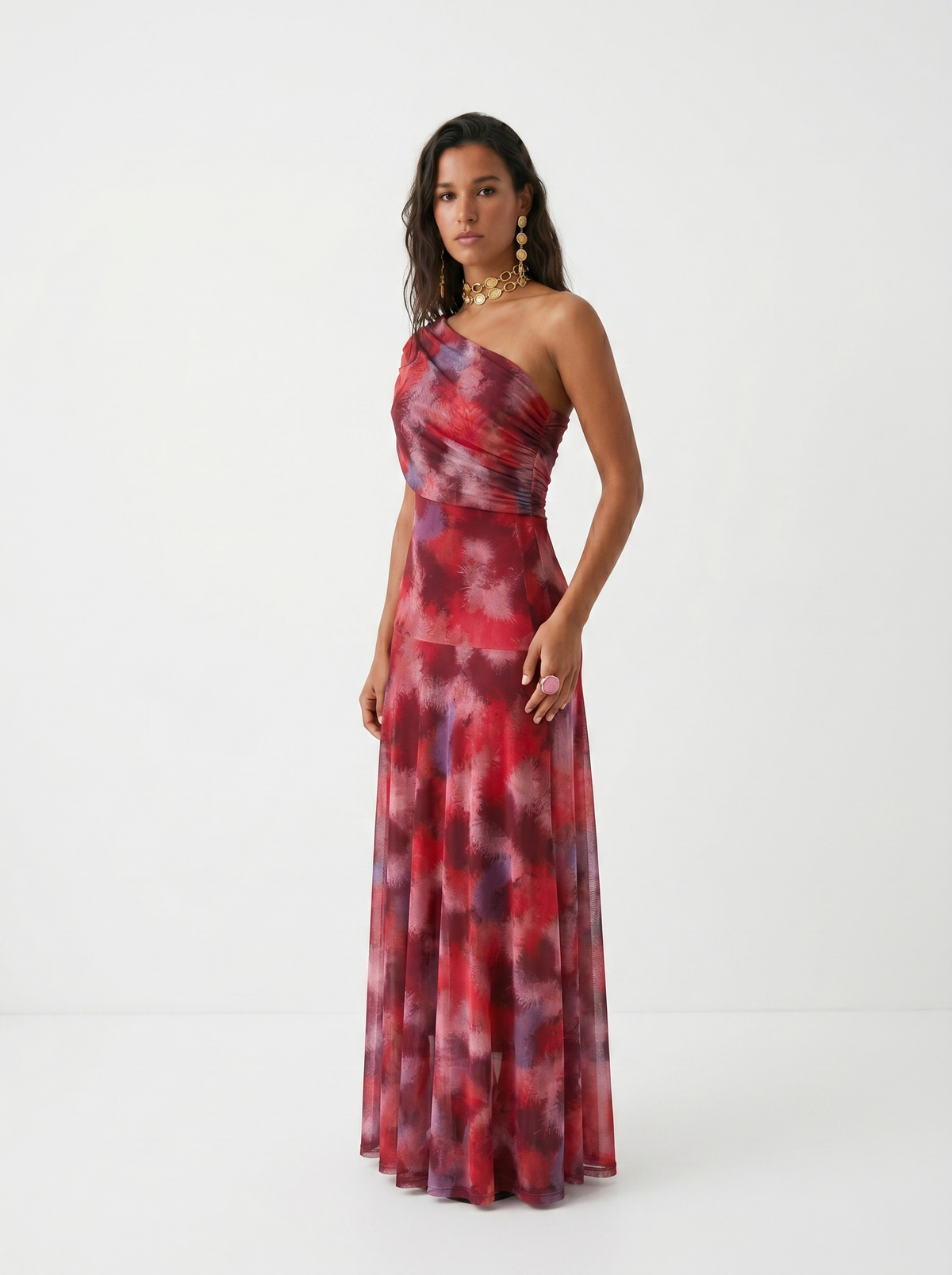 LIORA™ | One-Shoulder Print Maxi Dress