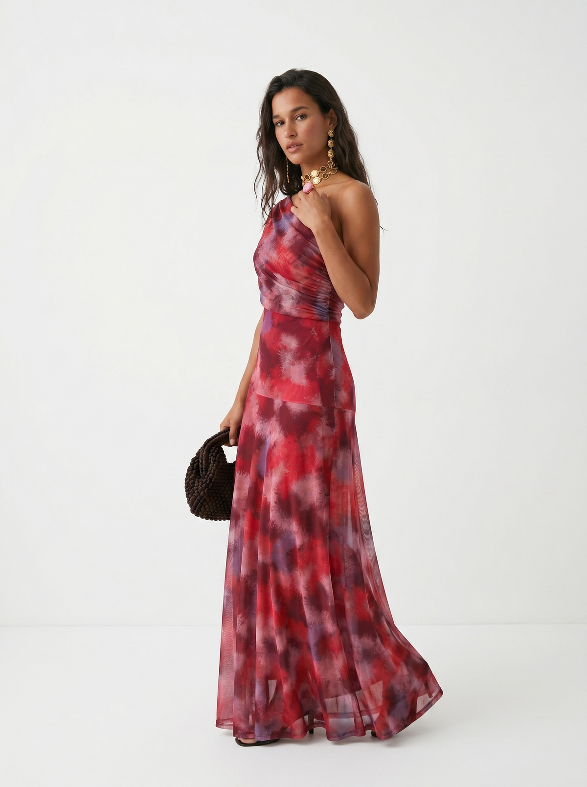 LIORA™ | One-Shoulder Print Maxi Dress
