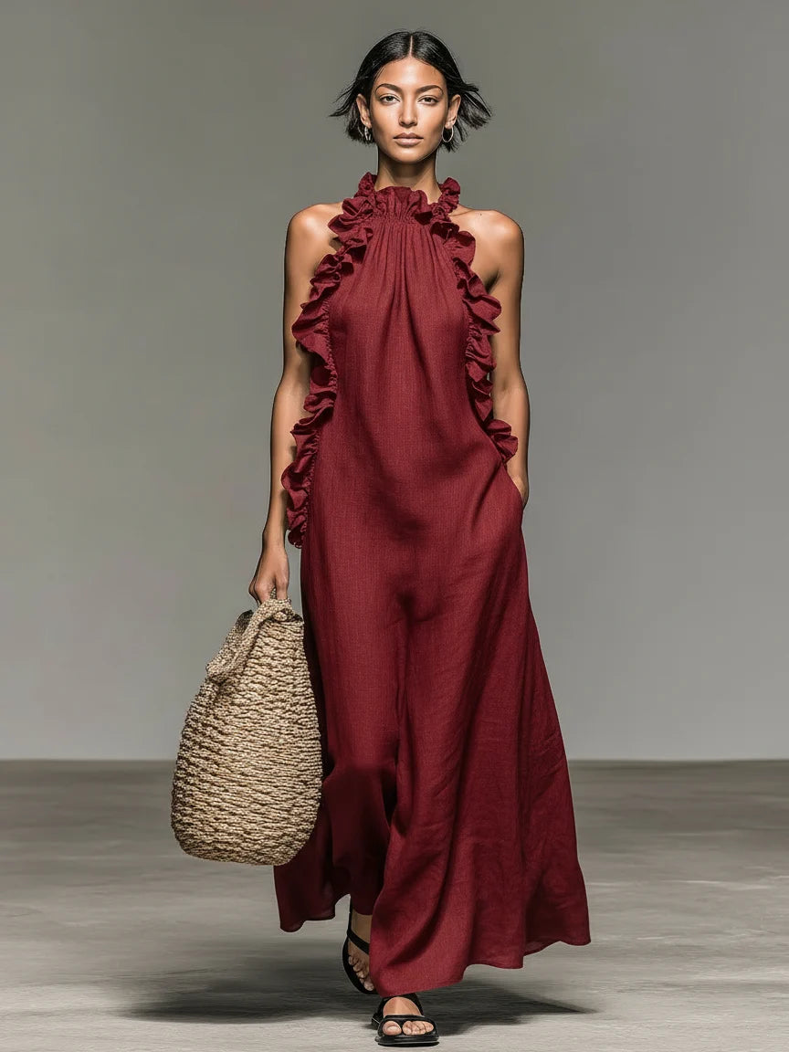 ALIETTE – FLOWY MAXI DRESS WITH RUFFLES AND POCKETS
