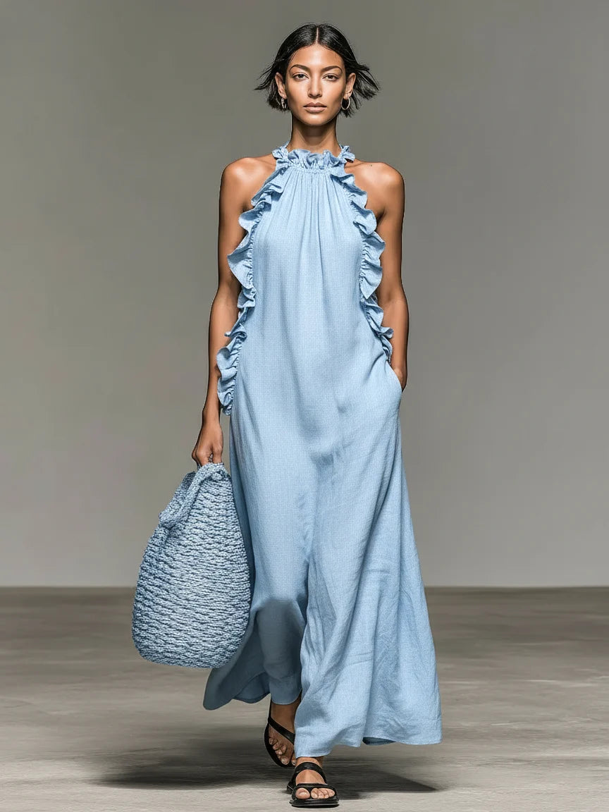 ALIETTE – FLOWY MAXI DRESS WITH RUFFLES AND POCKETS